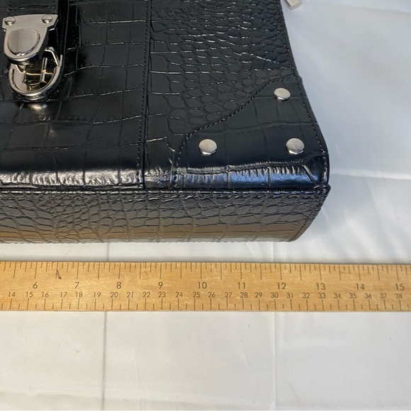 90s Structured Handbag Black Croc Embossed Box Purse Chenson - Picture 7 of 14
